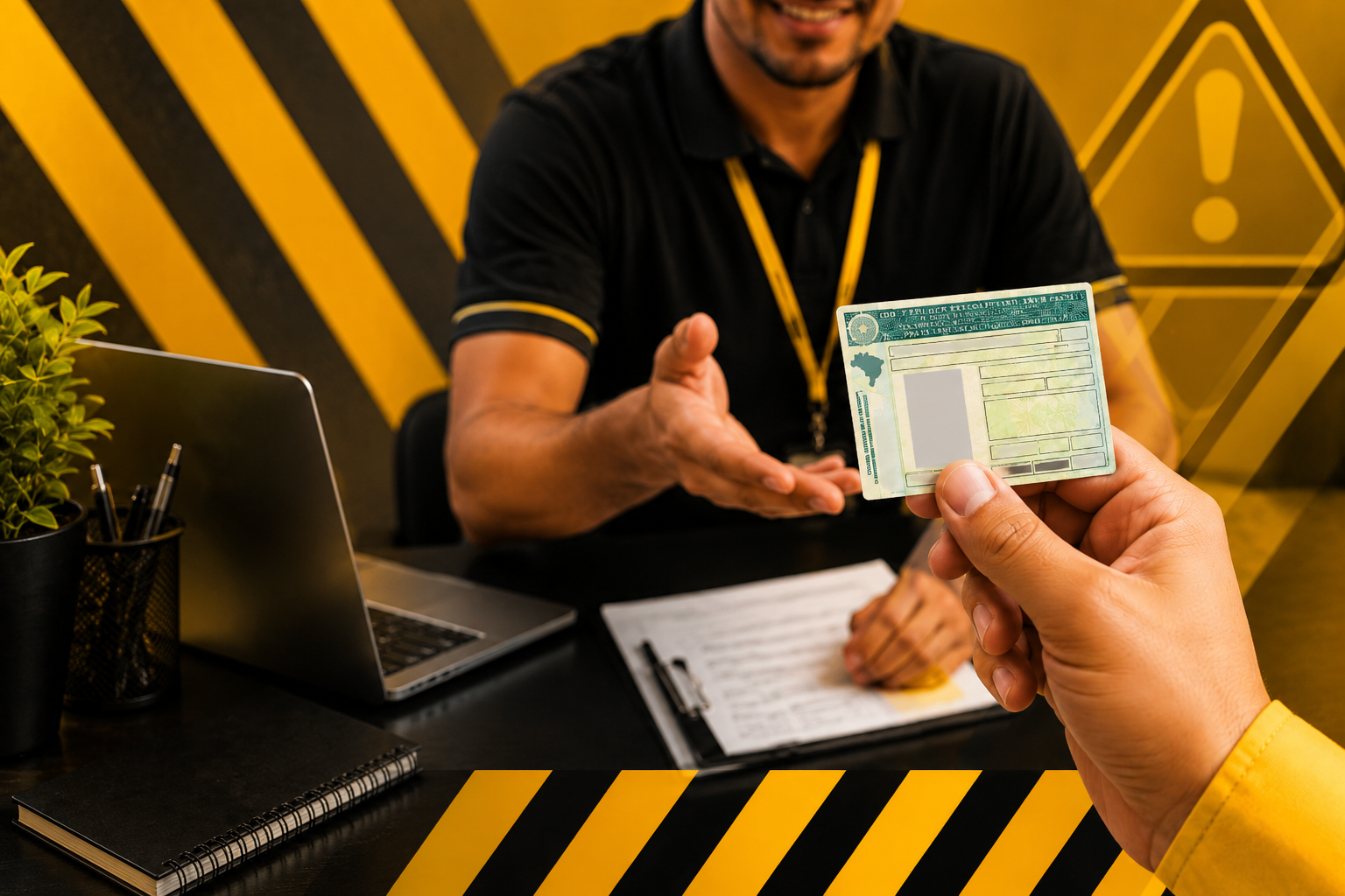 Atendimento de consultoria em trânsito com CNH em destaque