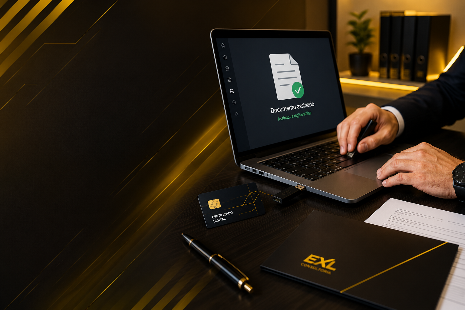 Atendimento para certificado digital com notebook e cartão