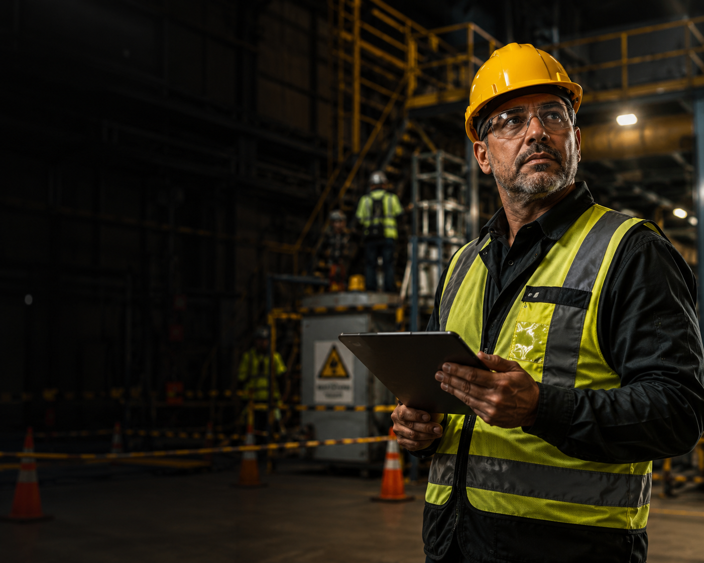 Profissional de segurança do trabalho em ambiente industrial